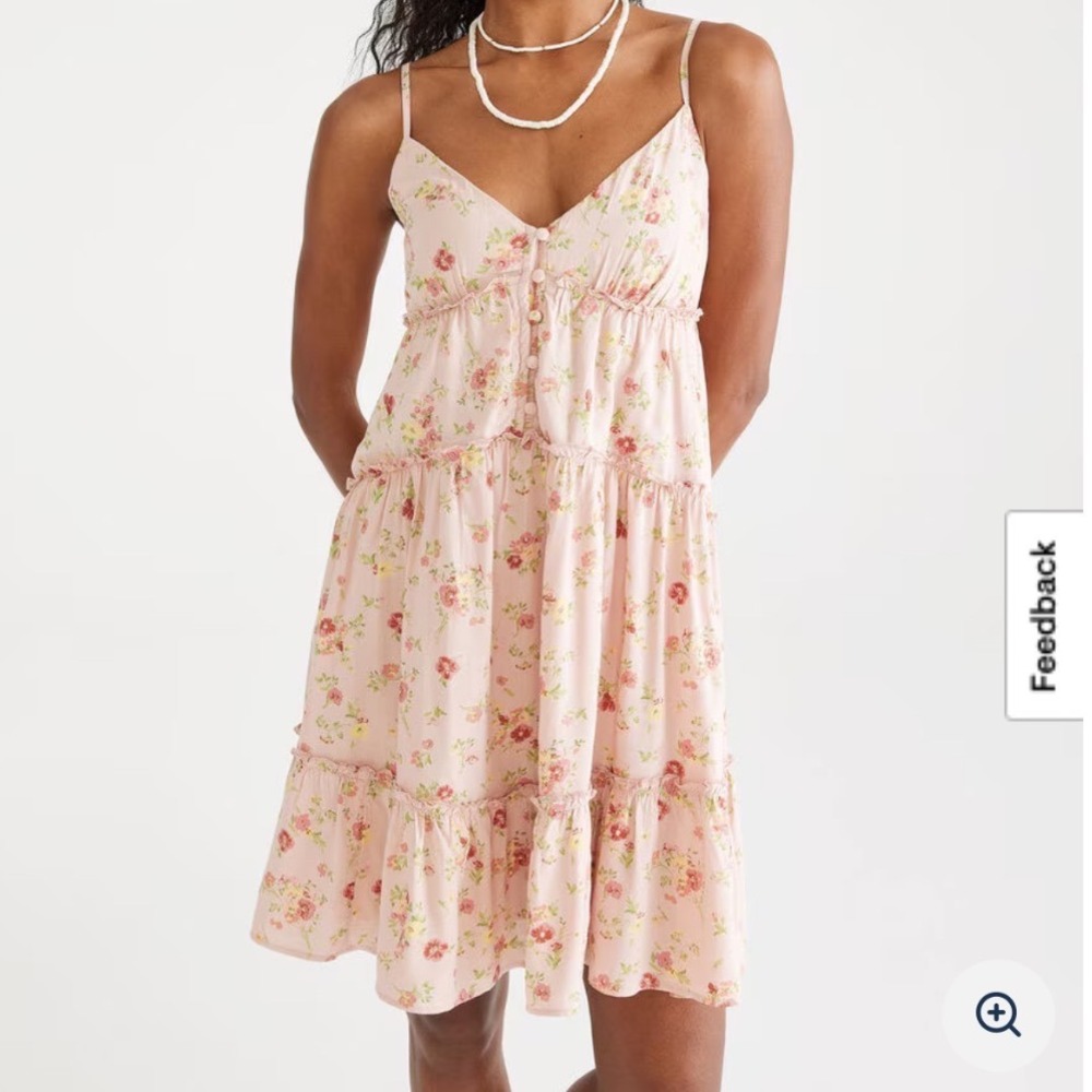 Aeropostale Floral V Neck Ruffled Babydoll Dress Pink Yellow Red Size S NEW